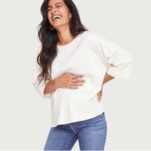 HATCH Women Sam Cuff Sleeve Pullover Maternity Top Sweatshirt Knit Cream Medium